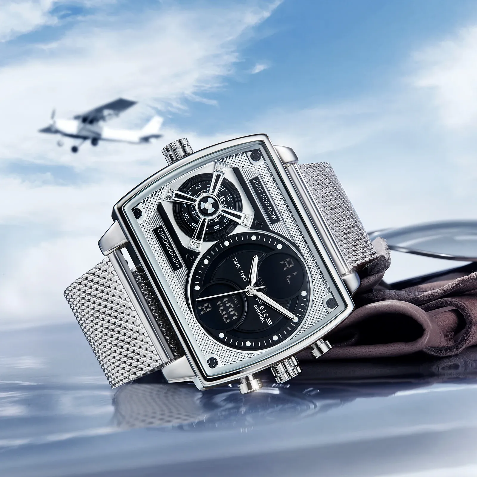Industrial Style LED Digital Analog Dual Time Men's Watch Waterproof Quartz Luxury Luminous Timepiece