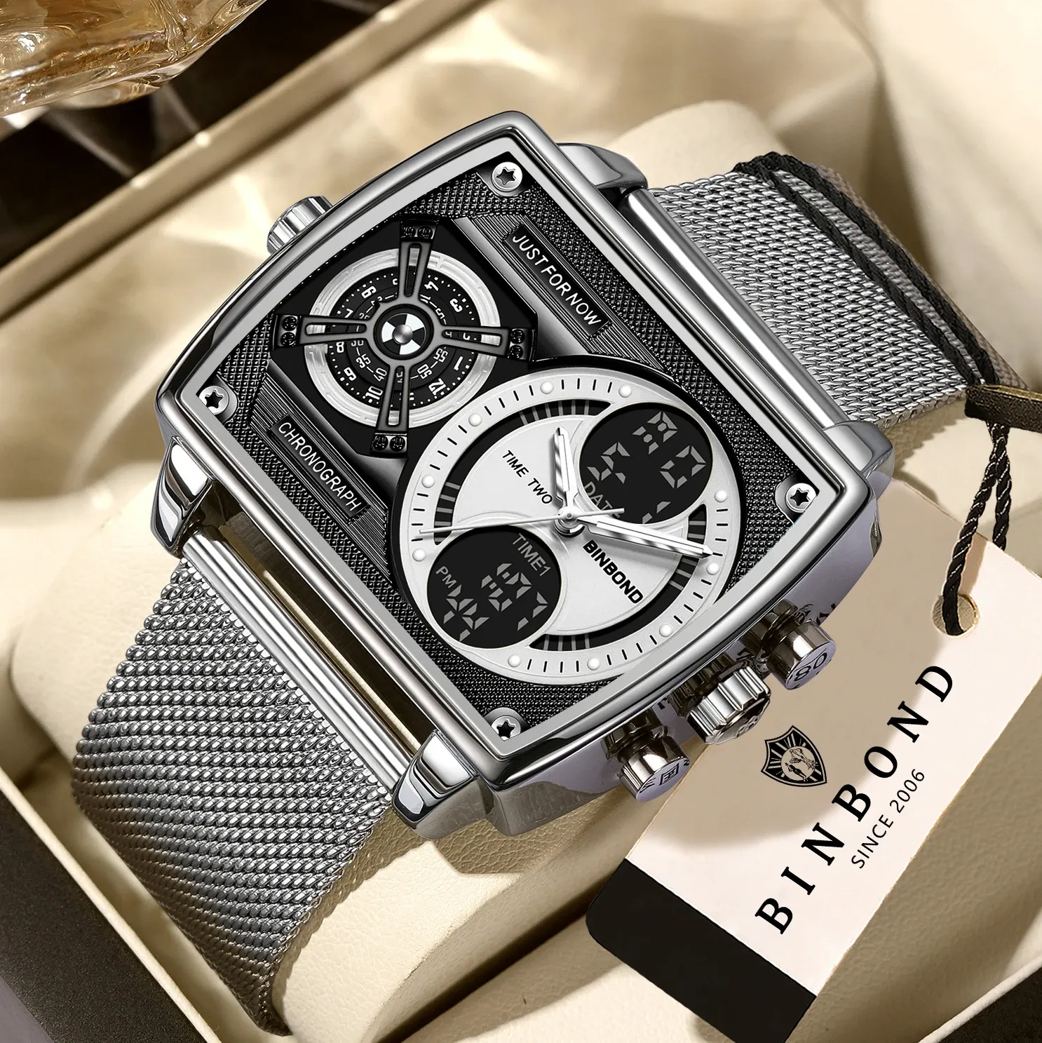 Industrial Style LED Digital Analog Dual Time Men's Watch Waterproof Quartz Luxury Luminous Timepiece