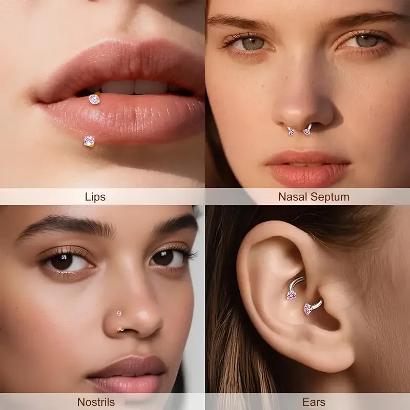🔥ZZP-cepin🔥18G Titanium Steel Nose Rings Set – Internally Threaded Horseshoe Hoop with Gems, Surgical Grade, Includes Insertion Tool