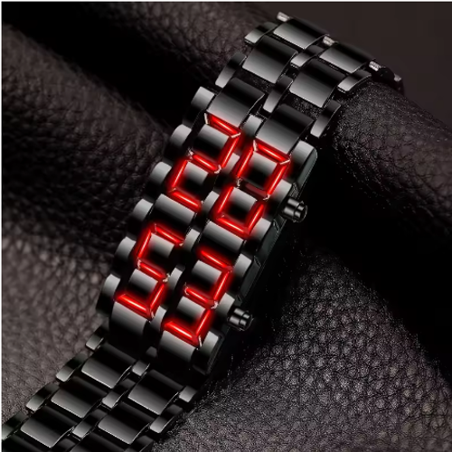 sjd Gifts for Male Boy Sport Creative Clock Fashion Mens Digital Lava Wrist Watch Men Black Full Metal Red Blue LED Display Watches
