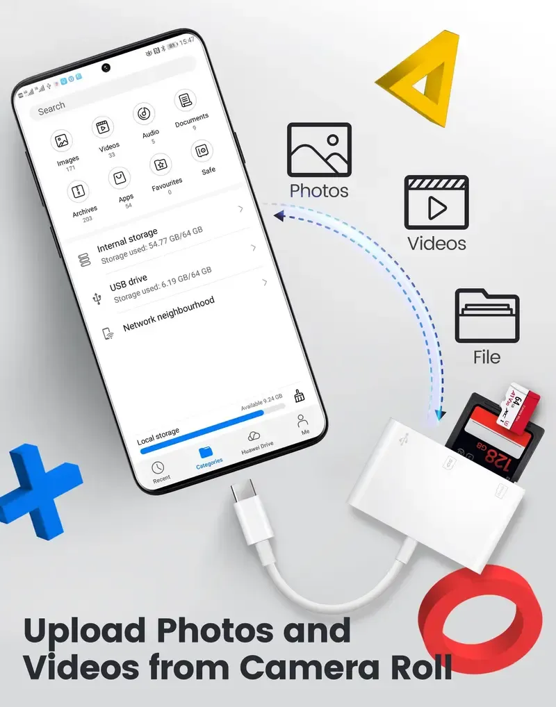 🔥ZZP-cepin🔥3-in-1 USB C OTG Adapter with TF ,SD,Micro Memory Card Reader, Type-C to USB C A Multi Port Hub for iPhone 15 16 Samsung Android Laptop, Supports camera data transfer