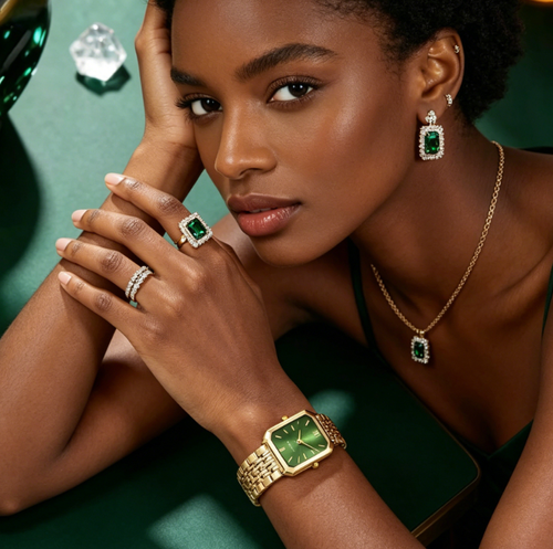 ✨DLJ-CePin✨Trendy, affordable luxury watch, earrings, necklace, and ring set
