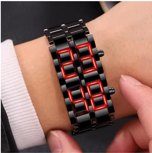 sjd Gifts for Male Boy Sport Creative Clock Fashion Mens Digital Lava Wrist Watch Men Black Full Metal Red Blue LED Display Watches