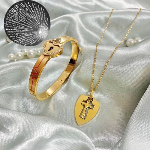 Lock Bracelet and Key Necklace Set