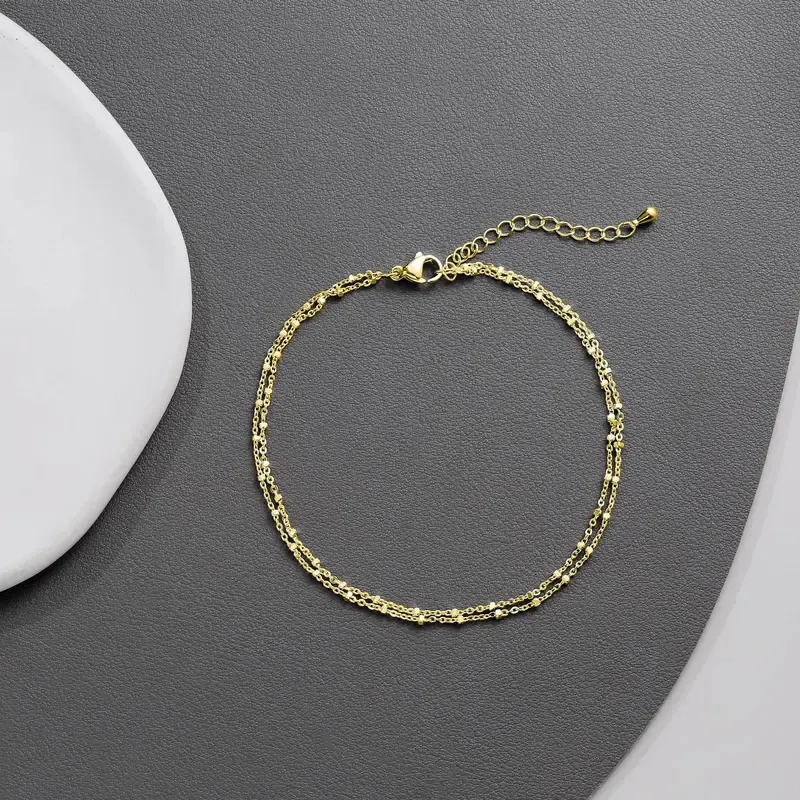 🔥ZZP-cepin🔥Golden Layered Square Dot Anklet, Waterproof Hypoallergenic, Best Beach Fashion Item for Women Fashionable Jewelry Accessories
