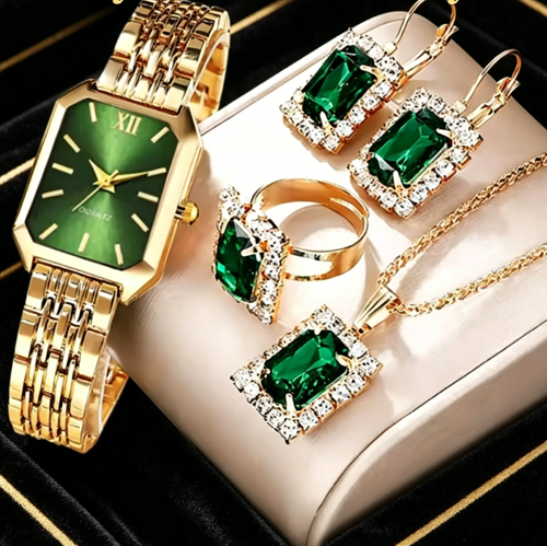 ✨DLJ-CePin✨Trendy, affordable luxury watch, earrings, necklace, and ring set