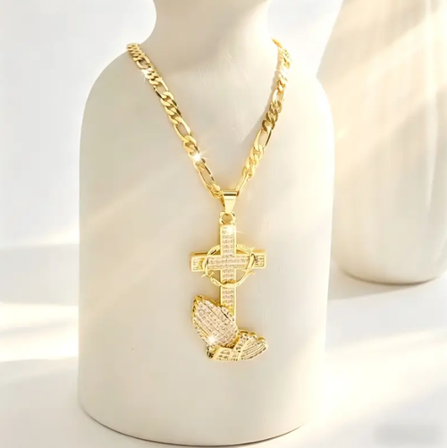 ✨DLJ-CePin✨Cross & Prayer Hands Pendant Necklace