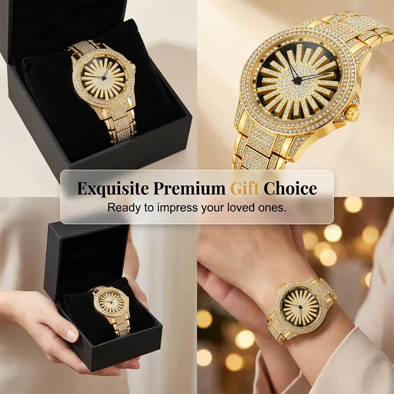 ✨DLJ-CePin✨Men's watch with rotating dial – set with sparkling stones – eye-catching & stylish
