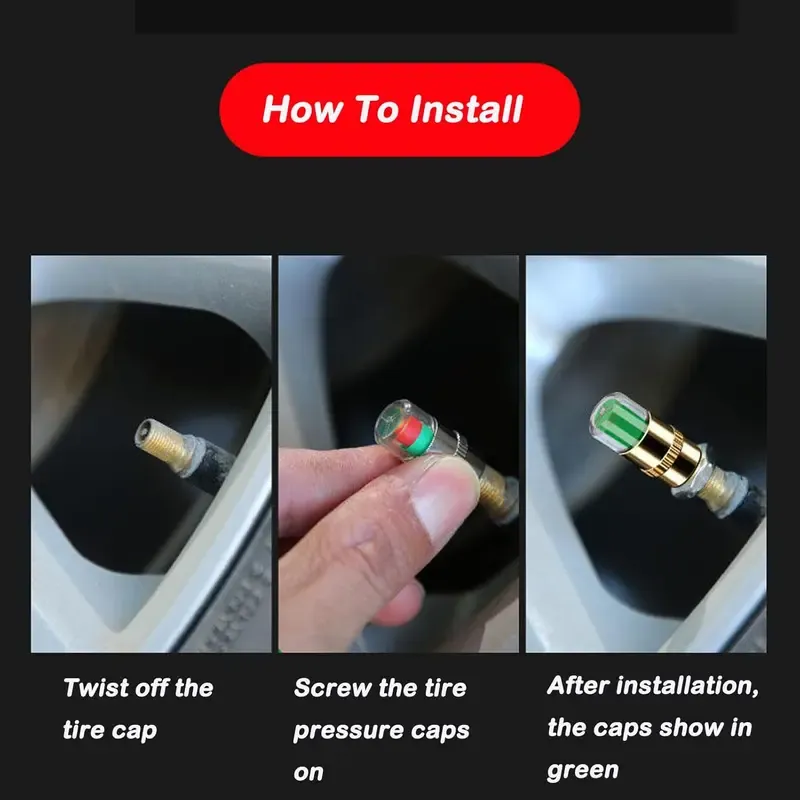 Car Auto Tire Pressure Monitor Valve, Car Pressure Monitor Valve Stem, Tire Pressure Monitor Valve Stem Cap for Medium-Sized, Small, Motorbikes, Bicycles