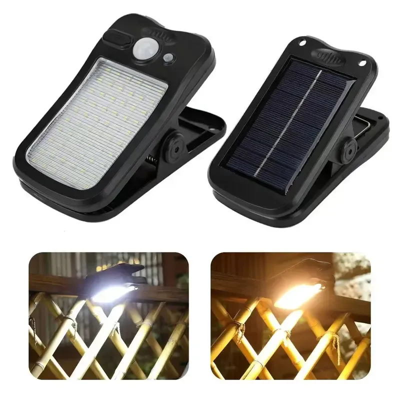 Outdoor Solar Clip Lights, USB & Solar Powered Clip-On Lamp with Motion Sensor, 3 Modes, Waterproof — Perfect for Yards, Garages, Porches, Patios, Gardens, Pools & Barns