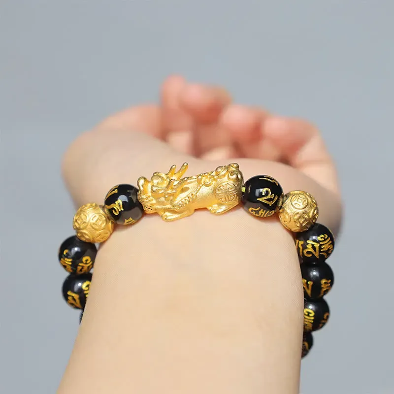 Stones FengShui PiXiu Obsidian Wealth Adjustable Money Lucky Bracelets For Women Men Wear Jewelry