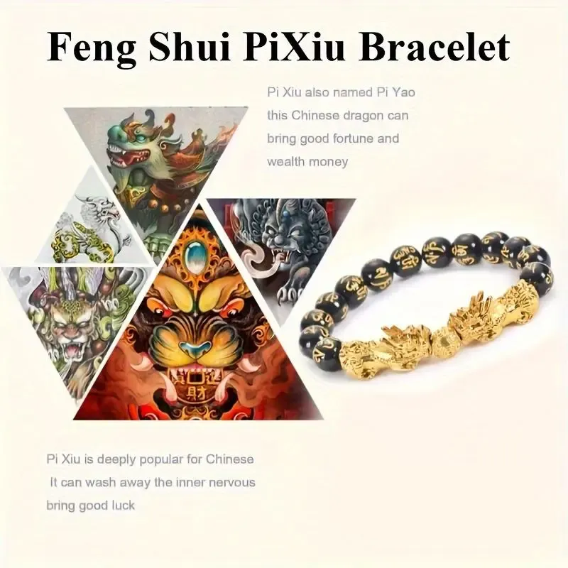 Stones FengShui PiXiu Obsidian Wealth Adjustable Money Lucky Bracelets For Women Men Wear Jewelry