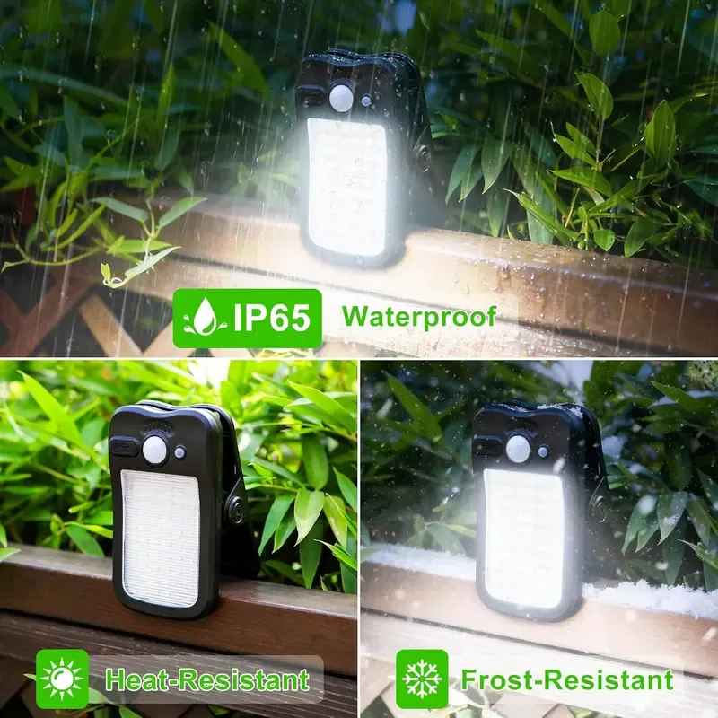 Outdoor Solar Clip Lights, USB & Solar Powered Clip-On Lamp with Motion Sensor, 3 Modes, Waterproof — Perfect for Yards, Garages, Porches, Patios, Gardens, Pools & Barns