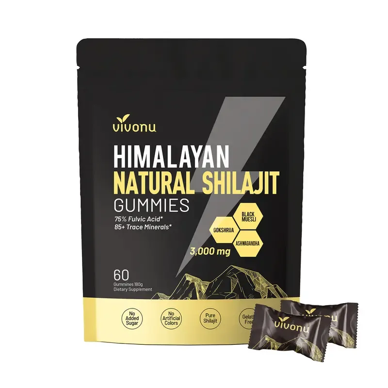 VivoNu Himalayan Shilajit Gummies | With Ashwagandha, Gokshura & other herbs | No added sugar | 60 Gummies