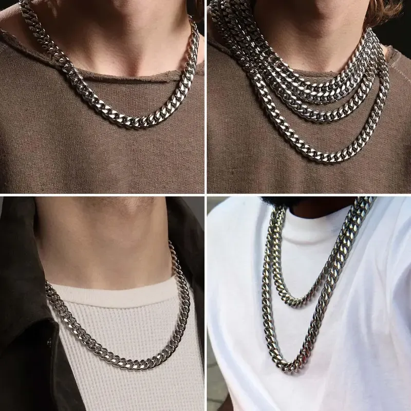 Miami Cuban Chain Necklace Stainless Steel 12mm Width 60cm Necklace Hypoallergenic Jewelry Unisex For Men Women Gift Box