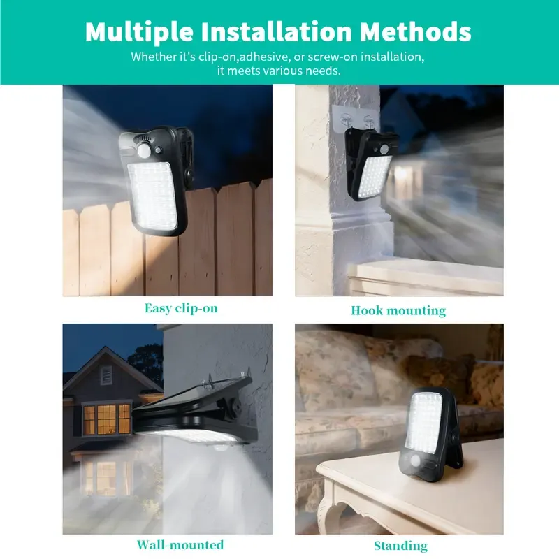 Outdoor Solar Clip Lights, USB & Solar Powered Clip-On Lamp with Motion Sensor, 3 Modes, Waterproof — Perfect for Yards, Garages, Porches, Patios, Gardens, Pools & Barns