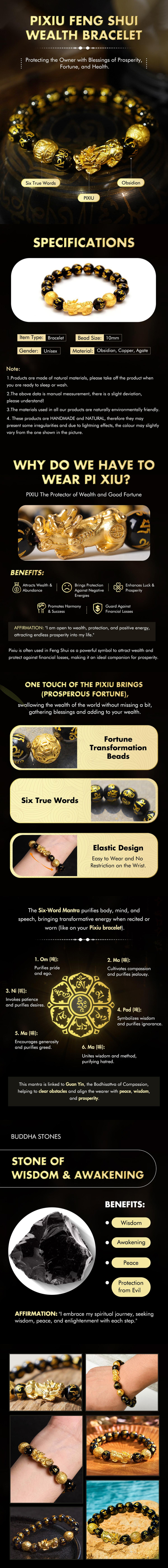 Stones FengShui PiXiu Obsidian Wealth Adjustable Money Lucky Bracelets For Women Men Wear Jewelry