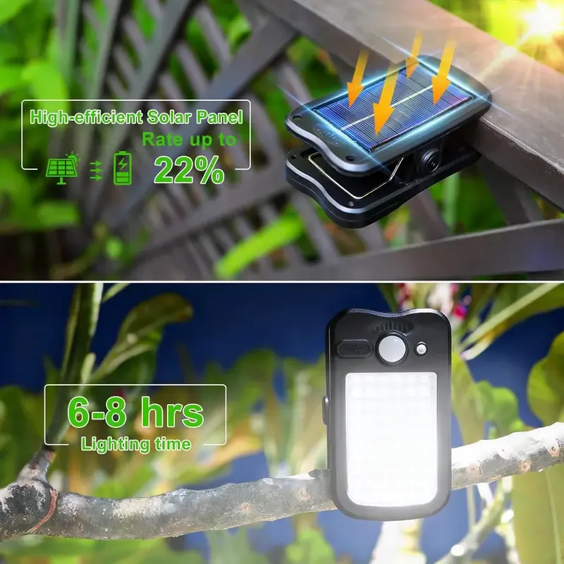 Outdoor Solar Clip Lights, USB & Solar Powered Clip-On Lamp with Motion Sensor, 3 Modes, Waterproof — Perfect for Yards, Garages, Porches, Patios, Gardens, Pools & Barns