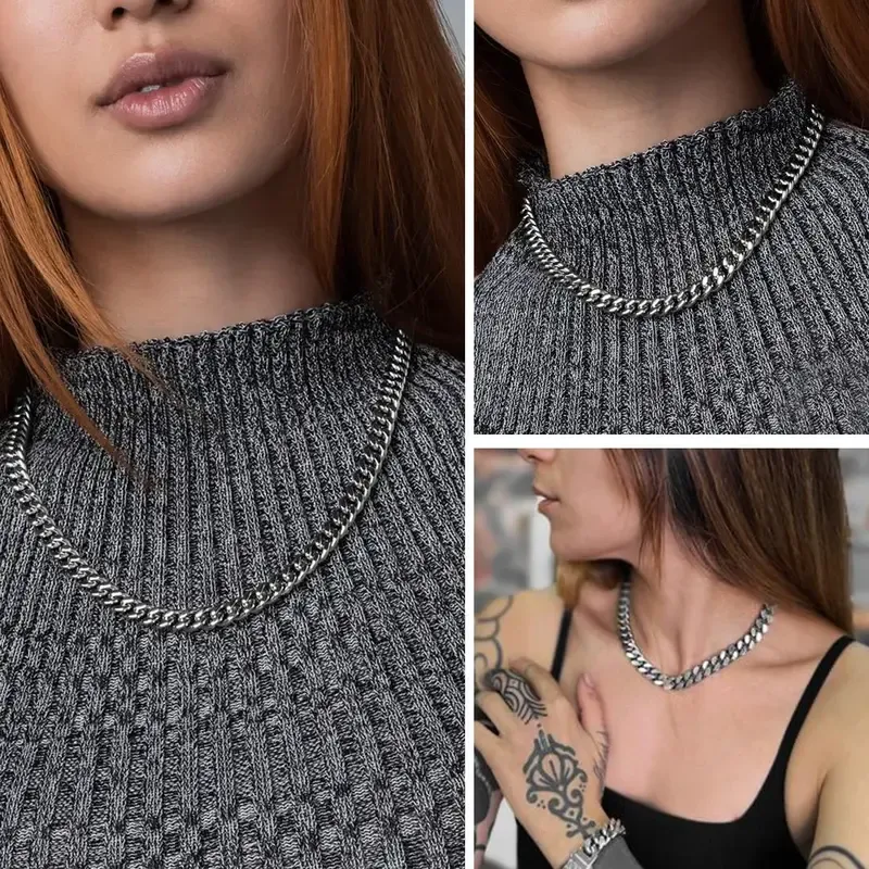 Miami Cuban Chain Necklace Stainless Steel 12mm Width 60cm Necklace Hypoallergenic Jewelry Unisex For Men Women Gift Box