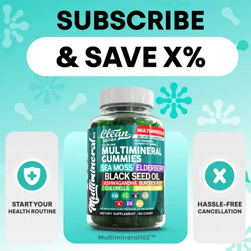 Clean Nutra Multimineral Gummies with Sea Moss, Elderberry, Black Seed Oil, Ashwagandha, Burdock Root, Chlorella & Manuka Honey for Women Men - MultiMineral 102