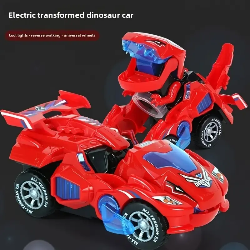 Carruagem robô de deformação de dinossauro elétrico universal, carro giratório com luzes e música（LUO011)）