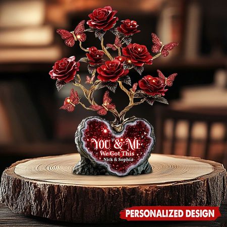 You & Me We Got This-Placa de acrílico rosa roja personalizada | Regalo romántico del día de San Valentín para parejas