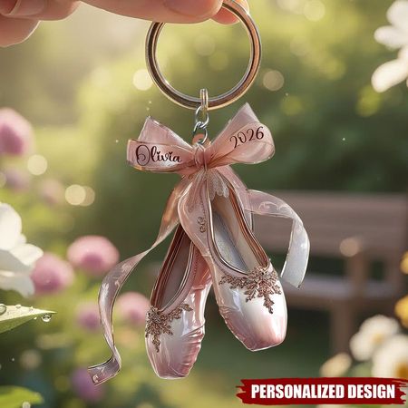 Llavero de acrílico personalizado de los zapatos de ballet del nombre personalizado