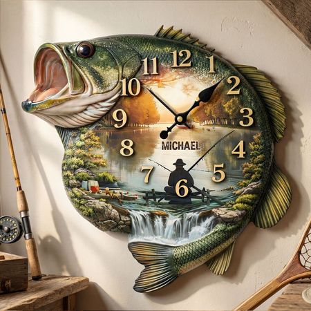 Reloj de acrílico de la escena del lago de la pesca-regalos personalizados para los amantes de la pesca