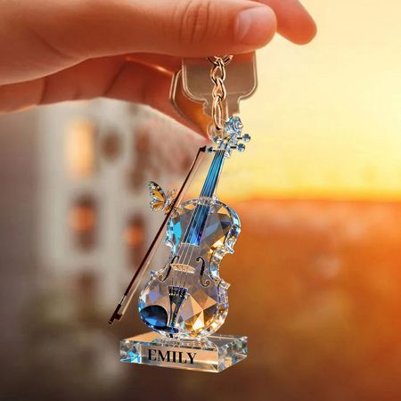 Personalizado Violines música cristal efecto llavero, regalo para el amante del violinista, músicos