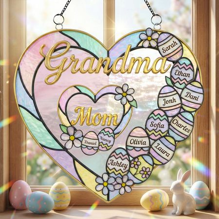 Mamá y abuela corazón Suncatcher ornamento-regalos de Pascua personalizados