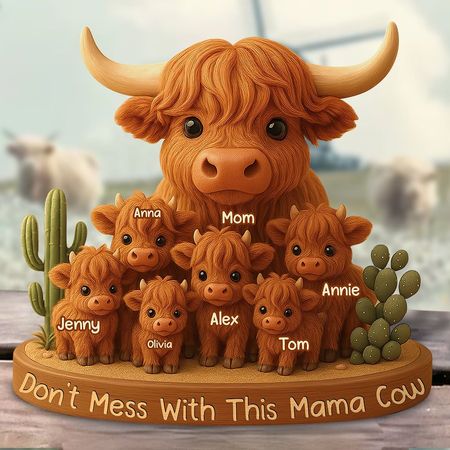 Placa de acrílico Highland Cow Mama-Regalos de Navidad personalizados para mamá