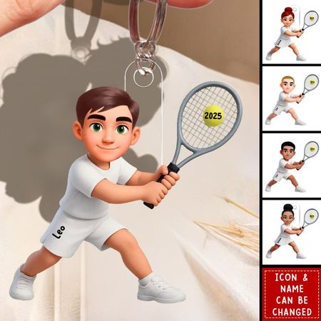 Muchacho jugando al tenis-llavero de acrílico personalizado-regalo para los jugadores de tenis, nieto, nieta