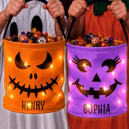 Bolsa de Halloween personalizada con luz LED – Regalo único para el truco o trato de los niños – Little Boo Energy