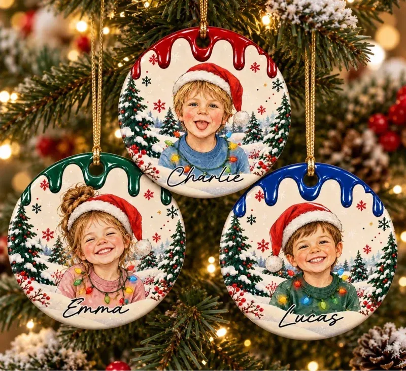 Adorno Navideño Personalizado con Foto y Nombre – Pequeños Corazones Llenos de Alegría