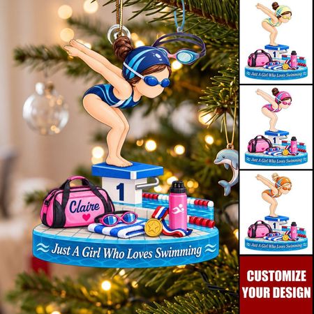 Adorno de Natación Personalizado con Nombre – Regalo de Navidad para Nadadoras e Hijas