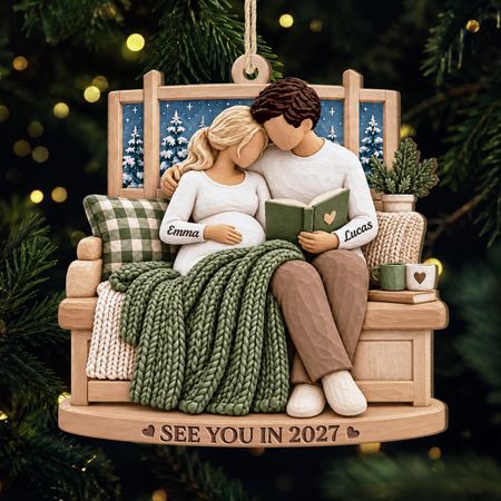 Lectura a nuestro bebé 1 capa madera ornamento-regalos personalizados para los padres que esperan