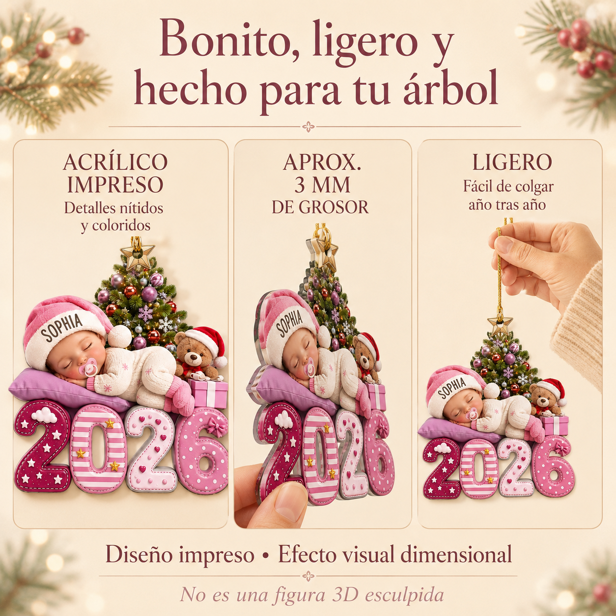 Adorno acrílico impreso, ligero y fácil de colgar