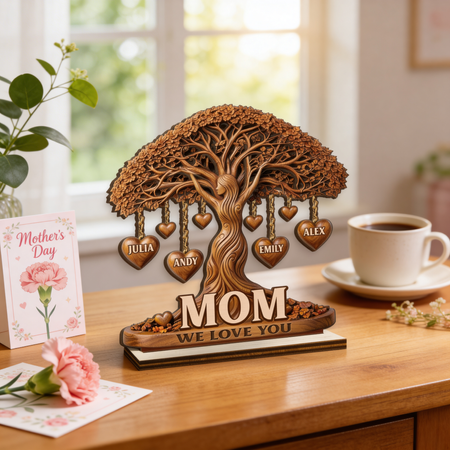 Placa de madera de doble capa hecha a medida-- un regalo personalizado para mamá y la abuela, con ramas que nunca se marchitan.