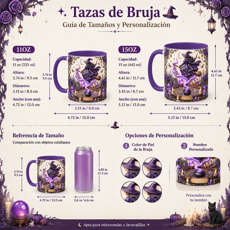 Guía de tamaños de taza de bruja