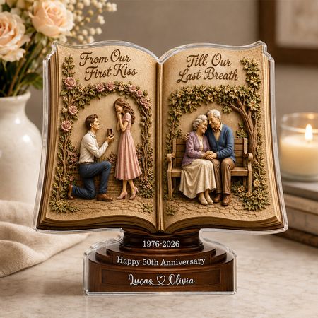 Desde nuestro primer beso hasta el último aliento - Placa de acrílico personalizable, regalo romántico para maridos, esposas, padres y abuelos ❤️