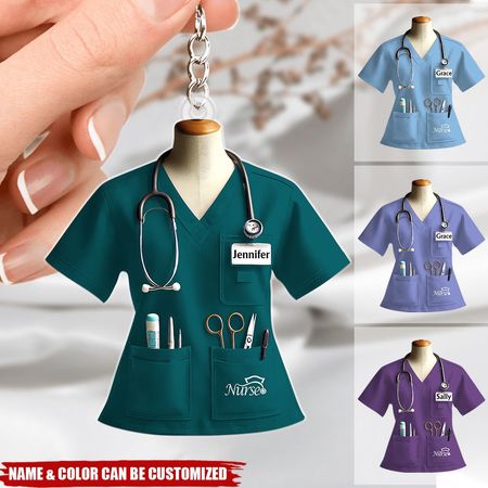 Llavero de acrílico personalizado con nombre, diseño de enfermera con uniforme sanitario