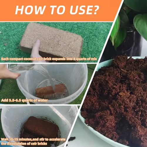 Premium Organic Coconut Coir Bricks for Plants！From brick to soil magic! 🌱 Just add water to expand this coco coir brick for the perfect plant base—moisture, aeration, and eco-friendly goodness all in one.👉