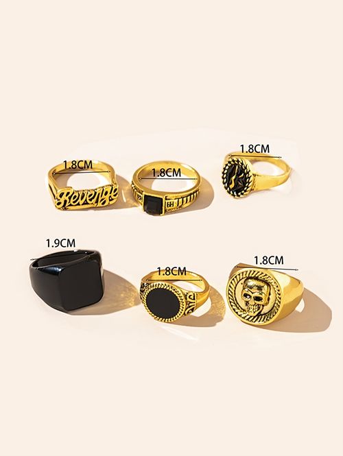 6 Piece Gold Classic Chunky Dome Ring Set