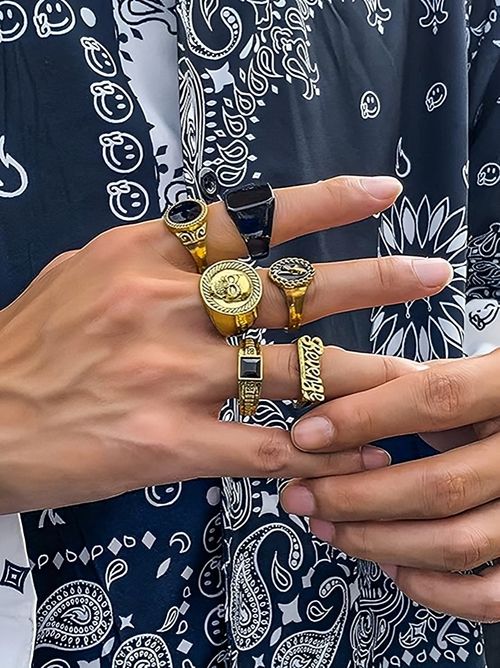 6 Piece Gold Classic Chunky Dome Ring Set