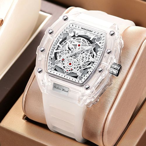 Men's Wealth Tonneau-Shaped Quartz Transparent Wristwatch