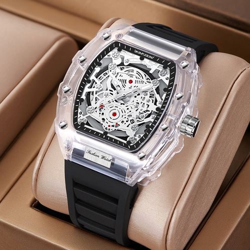 Men's Wealth Tonneau-Shaped Quartz Transparent Wristwatch