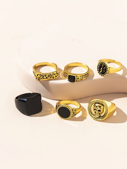 6 Piece Gold Classic Chunky Dome Ring Set