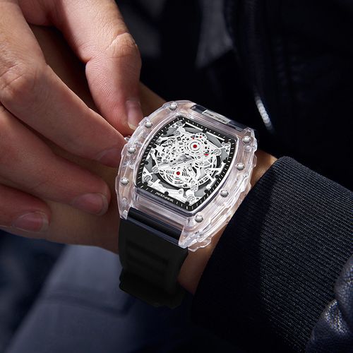 Men's Wealth Tonneau-Shaped Quartz Transparent Wristwatch
