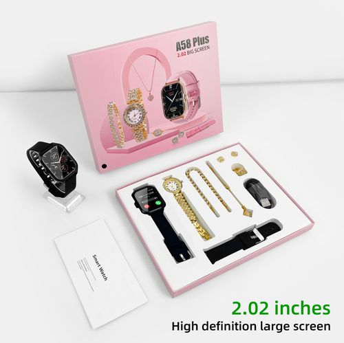 A58 Plus Smart Watch Luxury Gift Box Set(Black strap)