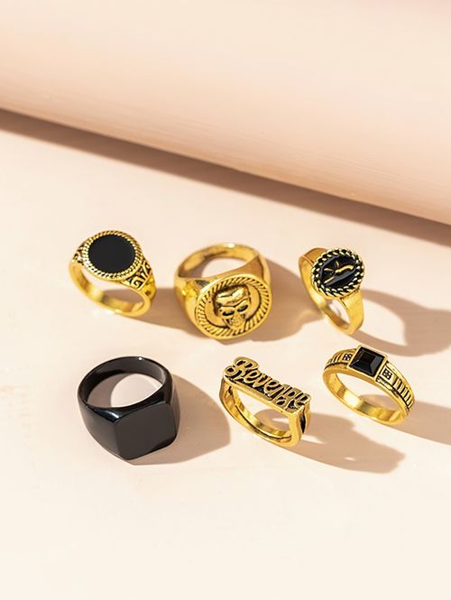 6 Piece Gold Classic Chunky Dome Ring Set